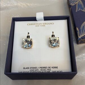 Christian Siriano Gold Earrings with Clear Glass Stones